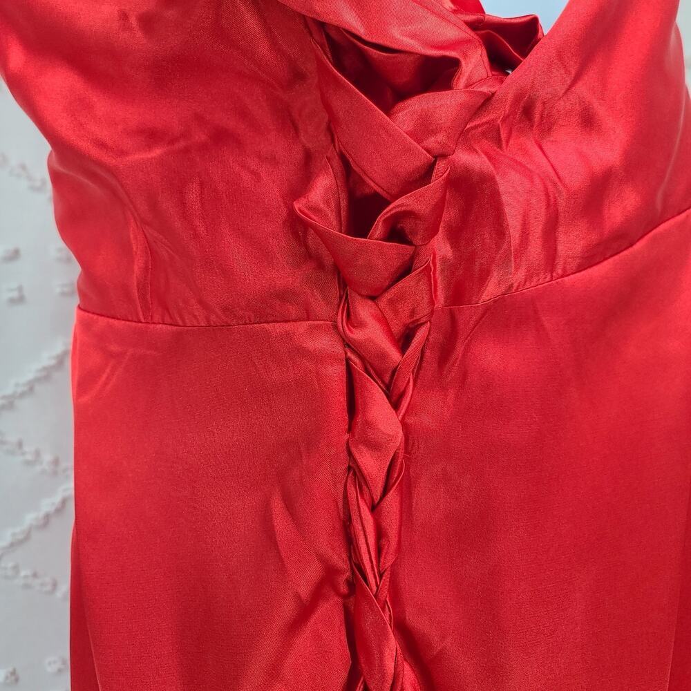 Satin Red halter pleated Elegant Maxi Gown Prom Sz 16W Formal Valentine's - Picture 4 of 13